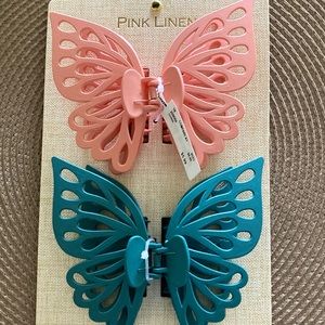 NWT - Pink Linen Large Butterfly Claw Hair Clips (2pack Hair Clips)